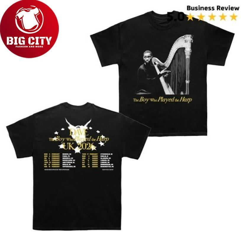 Cold Prints Merch Dave The Boy Who Played The Harp Tour 2025 New Two Sided Shirt