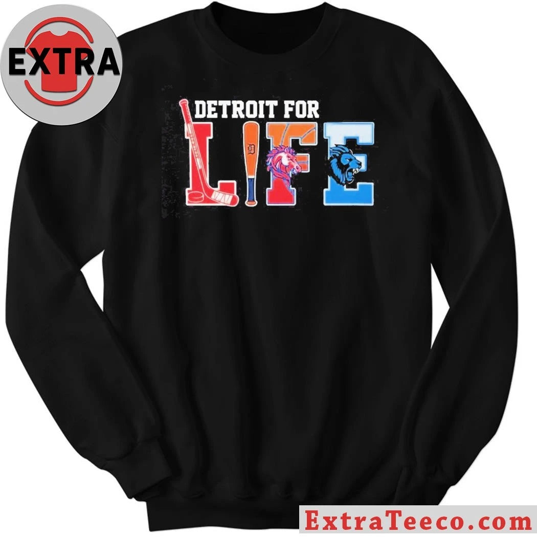 Detroit For Life Sports Teams Detroit Red Wings Hockey, Detroit Tigers Baseball, and Detroit Lions Football T-Shirt