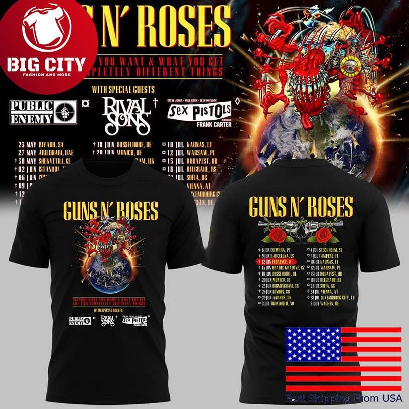 Guns N’ Roses World Tour To Florence 2025 Two Sided Shirt
