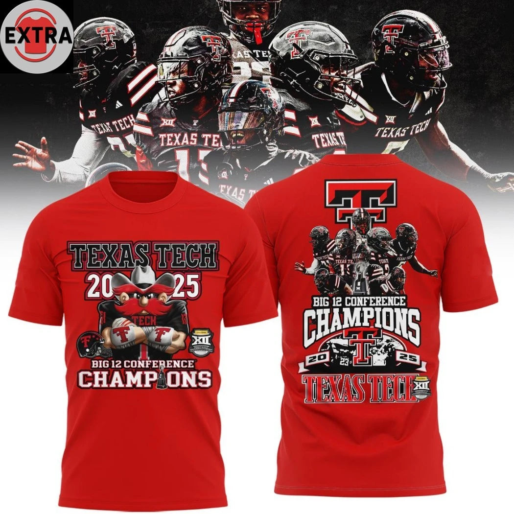 Official Texas Tech Red Raiders 2025 Big 12 Conference Football Champions Logo Hoodie Shirts