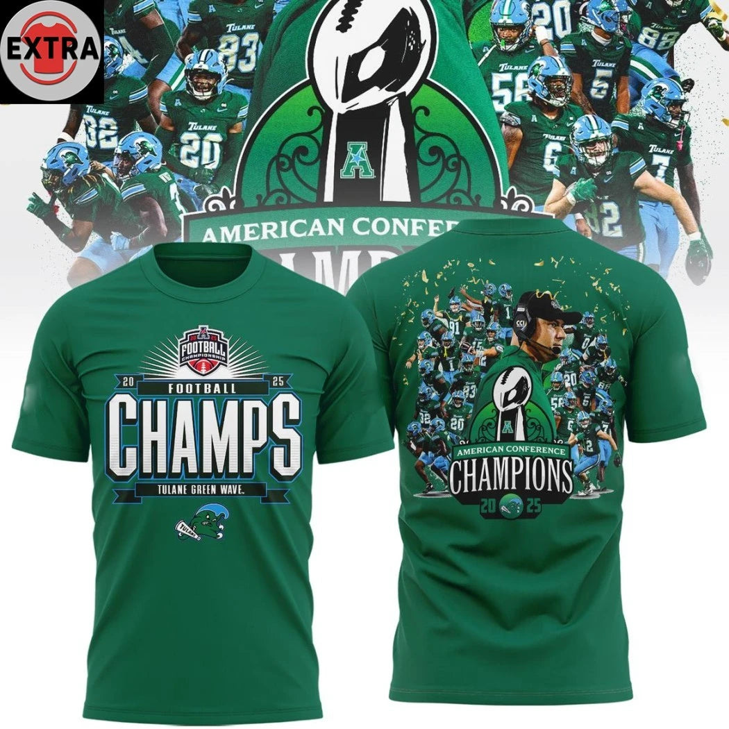 Official Tulane Green Wave 2025 American Conference Football Champions Logo Hoodie Shirts