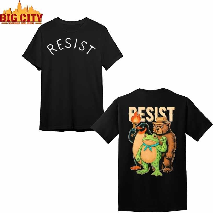 Portland Frog Protester Resist Animals Protest Art Penguin Frog Bear Graphic Shirt