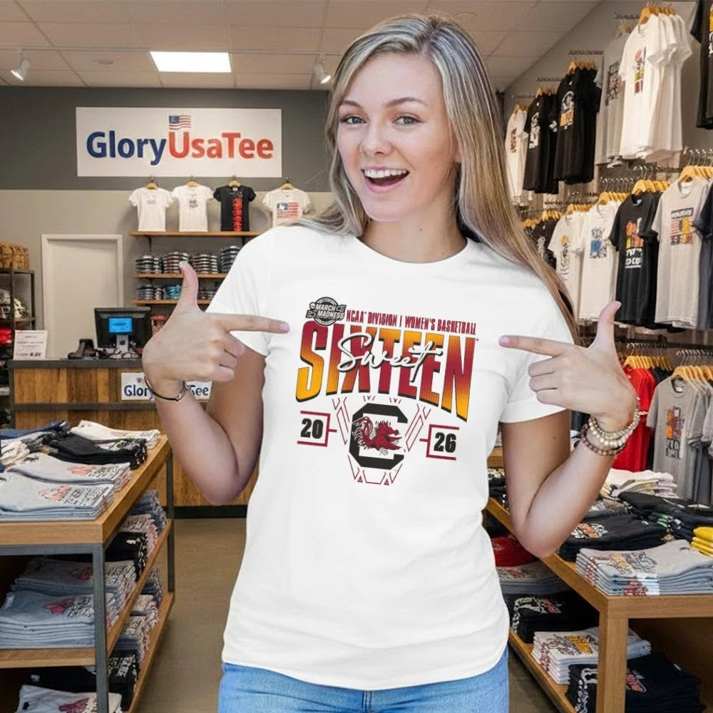 South Carolina Gamecocks Women’s 2026 NCAA Women’s Basketball Tournament March Madness Sweet 16 Court Shot T-Shirt