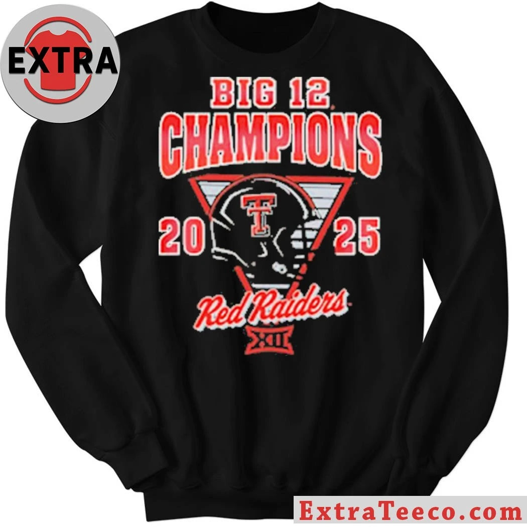 Summit Sportswear Texas Tech Red Raiders Youth Black 2025 Big 12 Football Champions HELMET Shirt