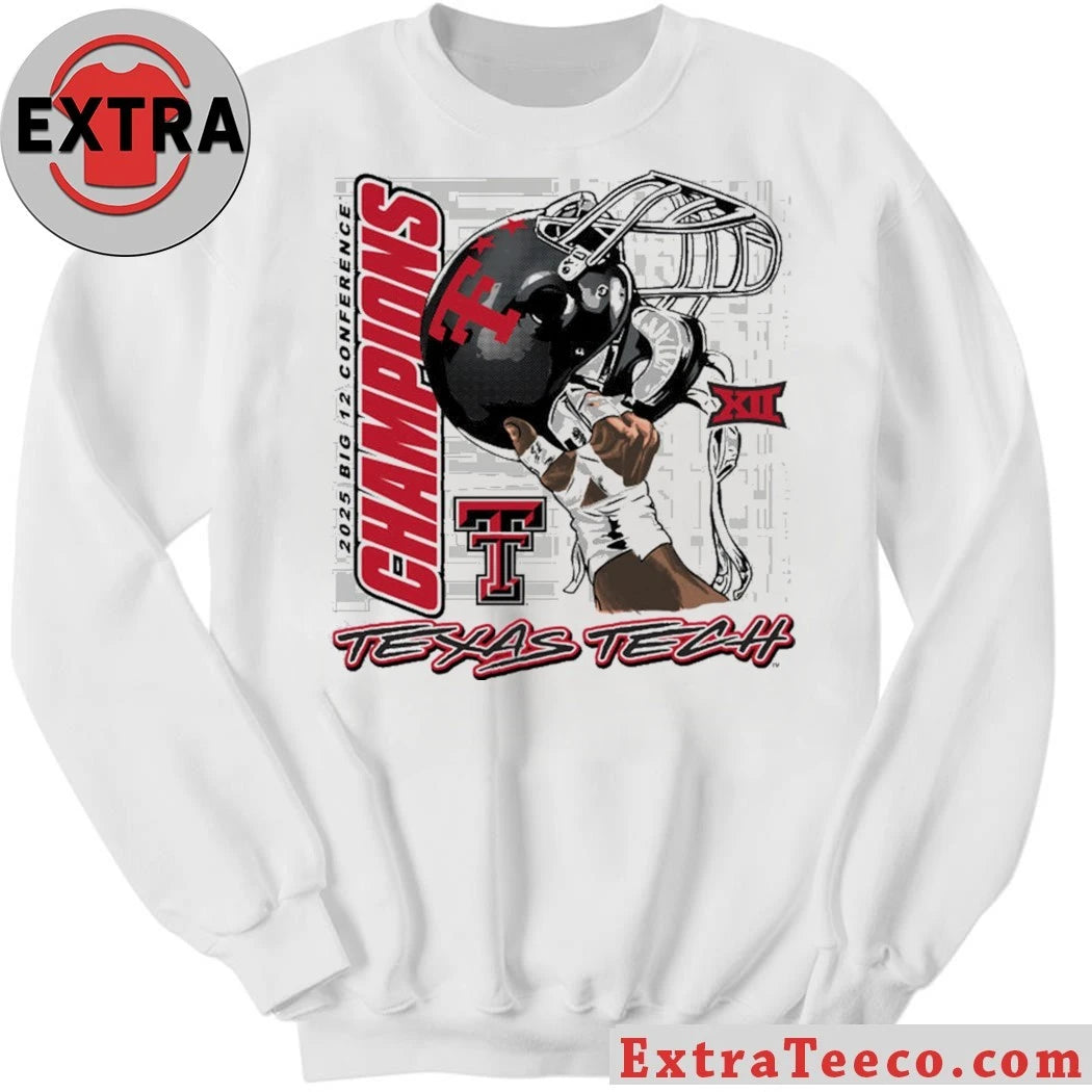 Texas Tech Red Raiders 2025 Big 12 Football Champions Helmet AT&T Stadium in Arlington, December 6, 2025 Raise Em Up Shirt
