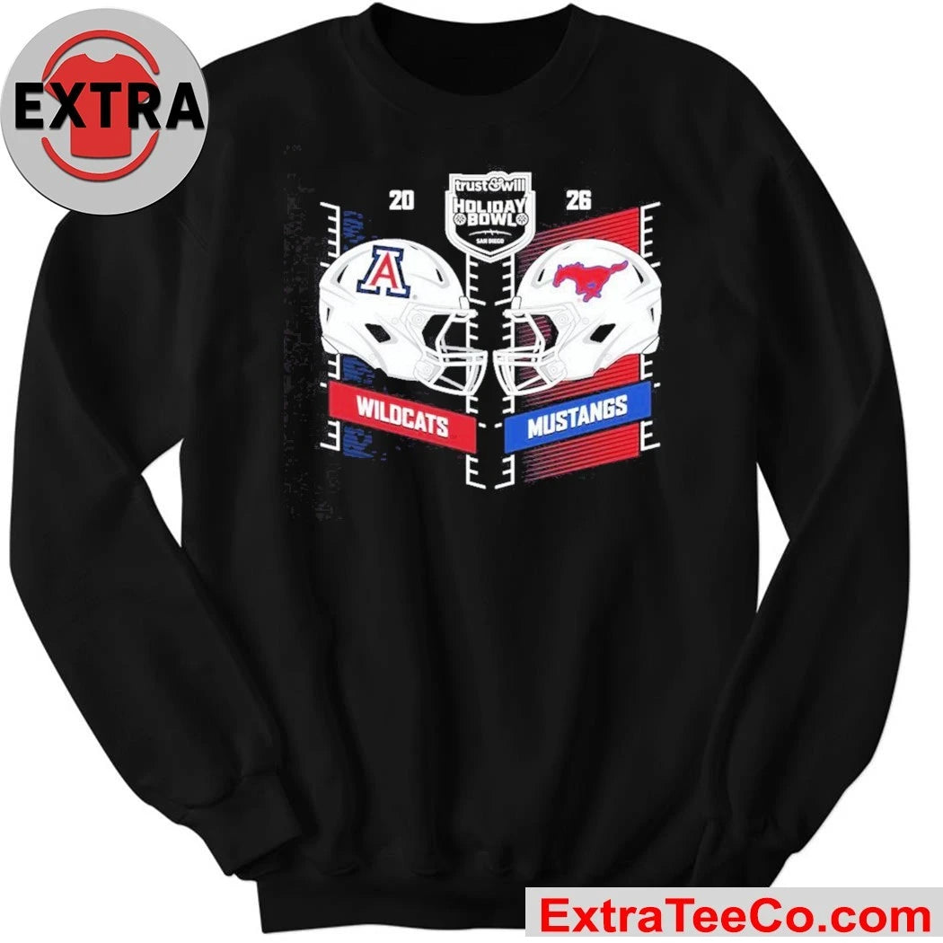 Trust & Will Holiday Bowl 2026 Arizona Wildcats and SMU Mustangs Logo Friday, January 2, 2026 at Snapdragon Stadium in San Diego, California Shirt