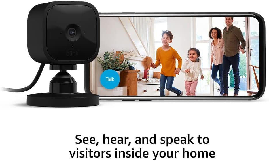 Blink Mini - Compact indoor plug-in smart security camera, 1080p HD video, night vision, motion detection, two-way audio, easy set up, Works with Alexa – 1 camera (White)