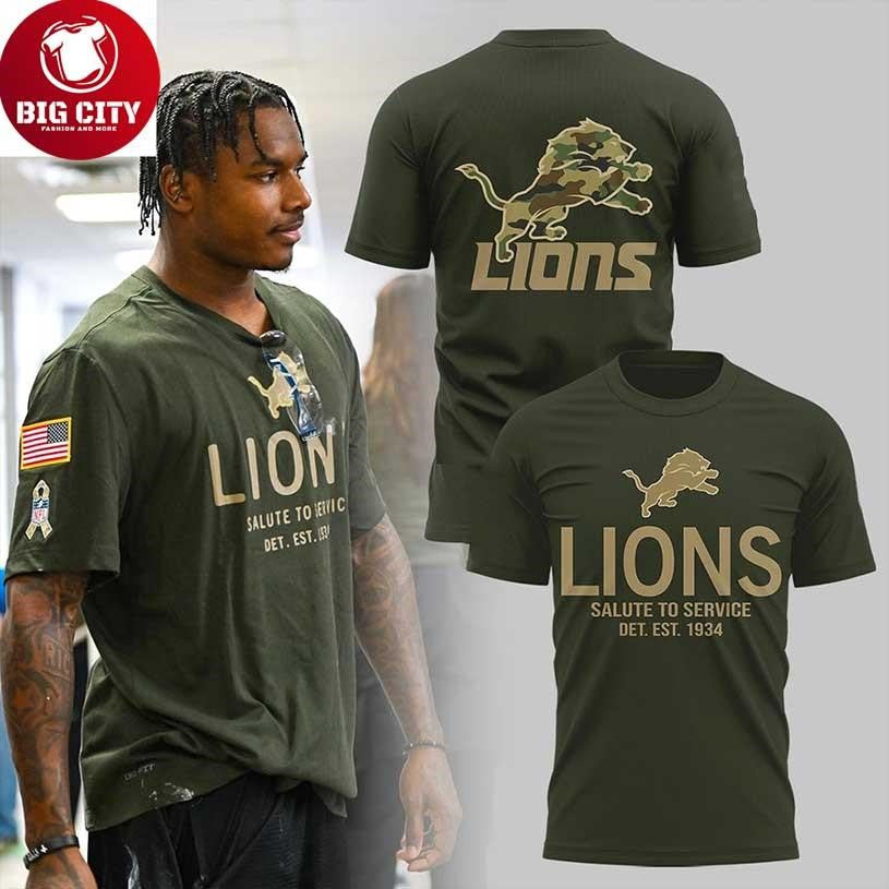 Detroit Lions Salute To Service 2025 New Two Sided Shirt