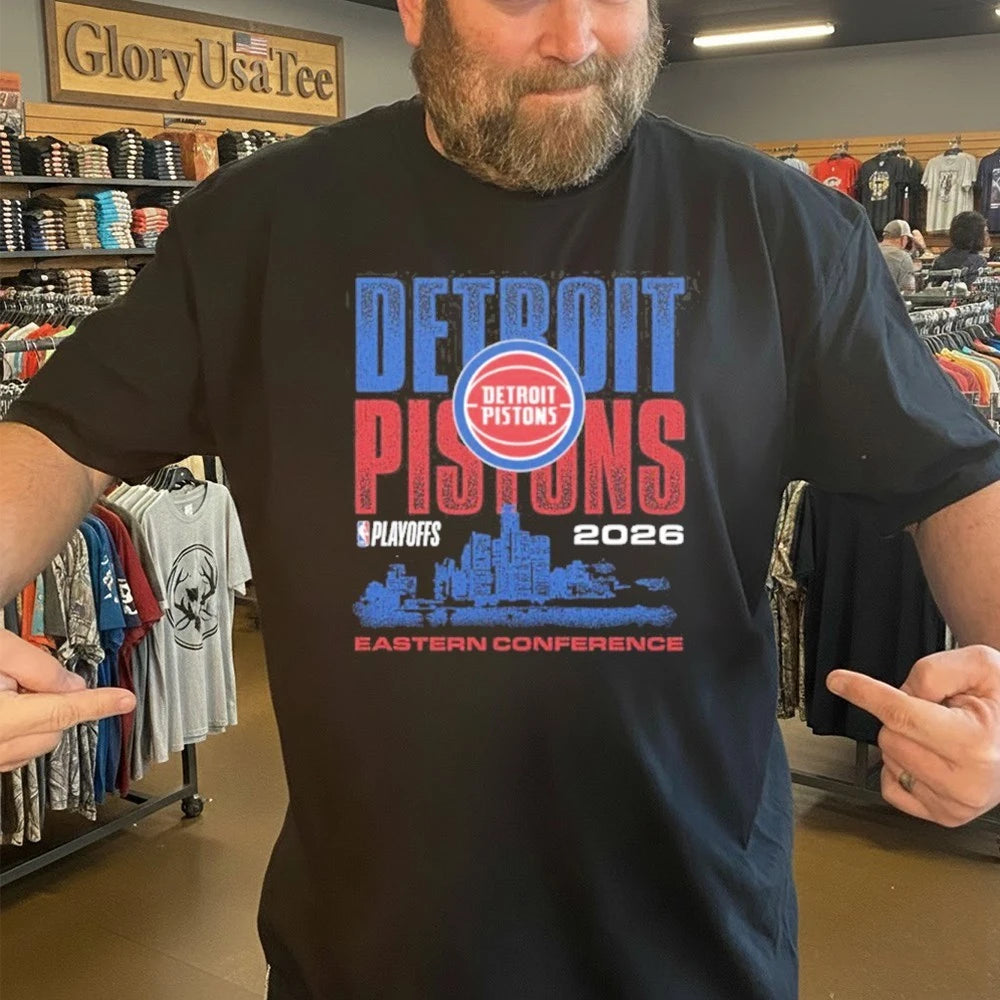 Detroit Pistons Playoffs 2026 Skyline Eastern Conference T-Shirt