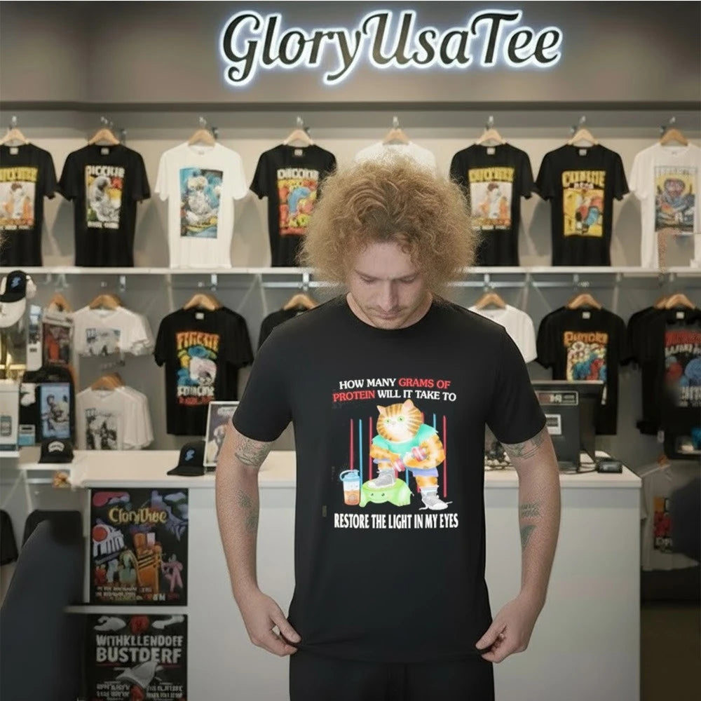 Funny Buff Cat Grams Of Protein Meme Gym Shirt