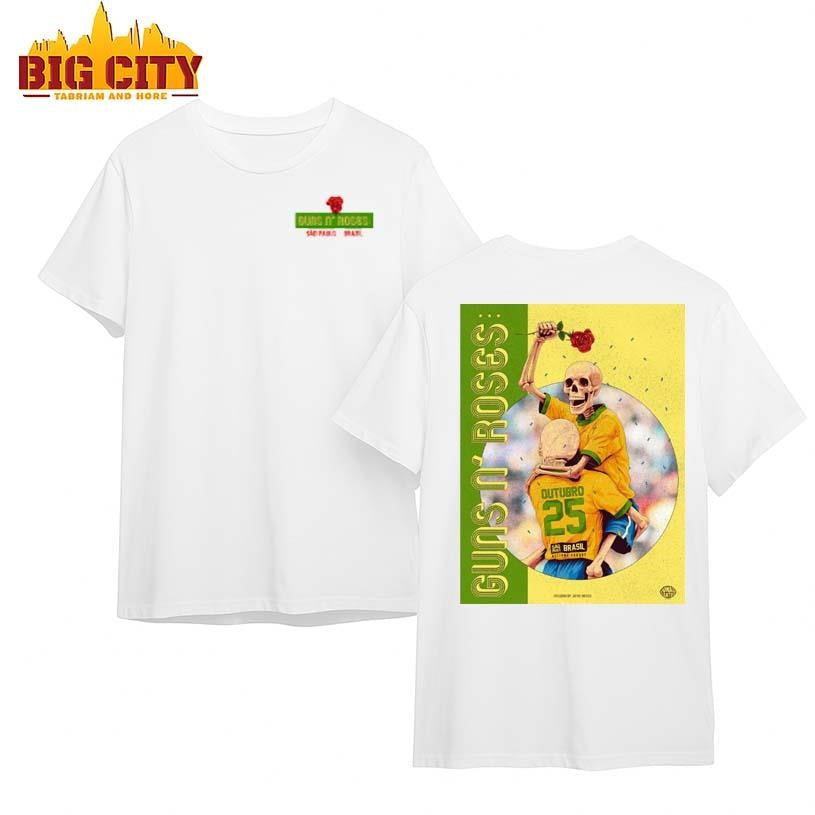 Guns N Roses Sao Paulo Brasil 2025 Event Tee At Allianz Parque On October 25 2025 Skeleton Brazil National Football Player Celebration Art Two Sided Shirt