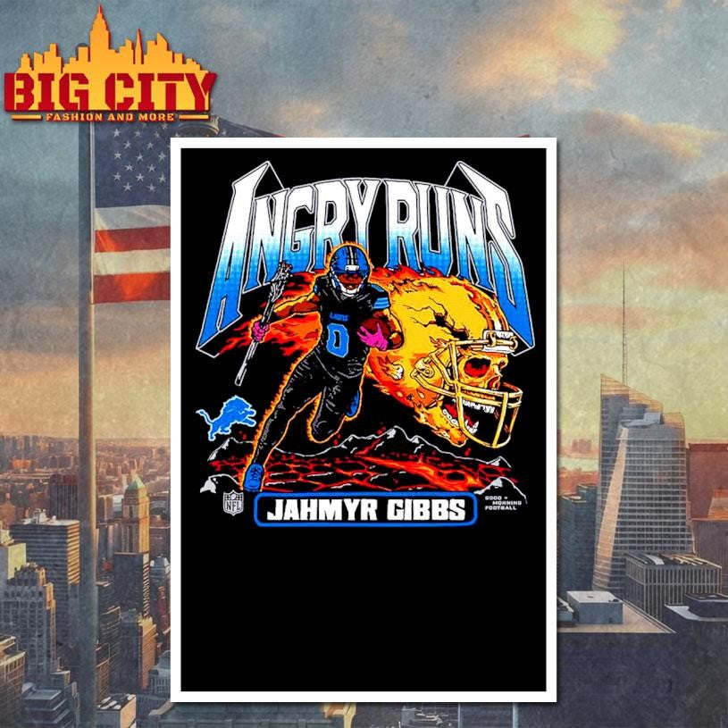 Homage Jahmyr Gibbs Detroit Lions Angry Runs Tri-Blend 2025 New Shirt