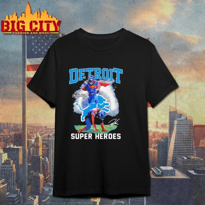 Jahmyr Gibbs And Amon-Ra St. Brown Detroit Lions Super Heroes Signatures shirts