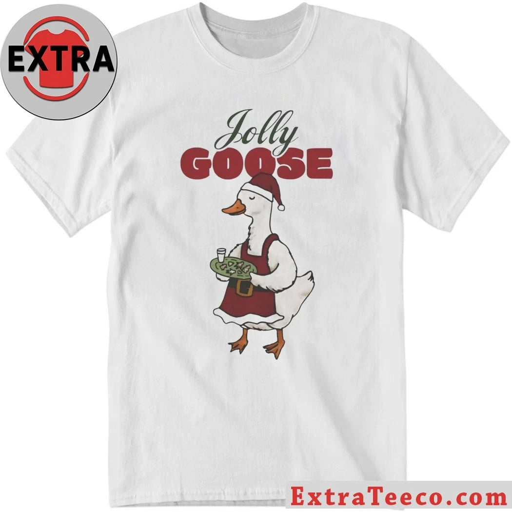Jolly Goose The Goose is wearing a Santa hat and a red apron Shirt