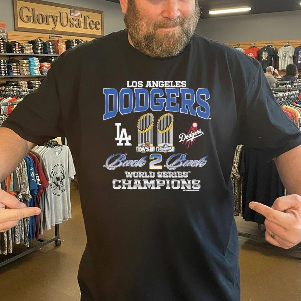 Los Angeles Dodgers Black Back 2 Back Trophies World Series Champions Shirt