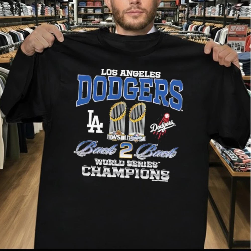 Los Angeles Dodgers Black Back 2 Back Trophies World Series Champions Shirt
