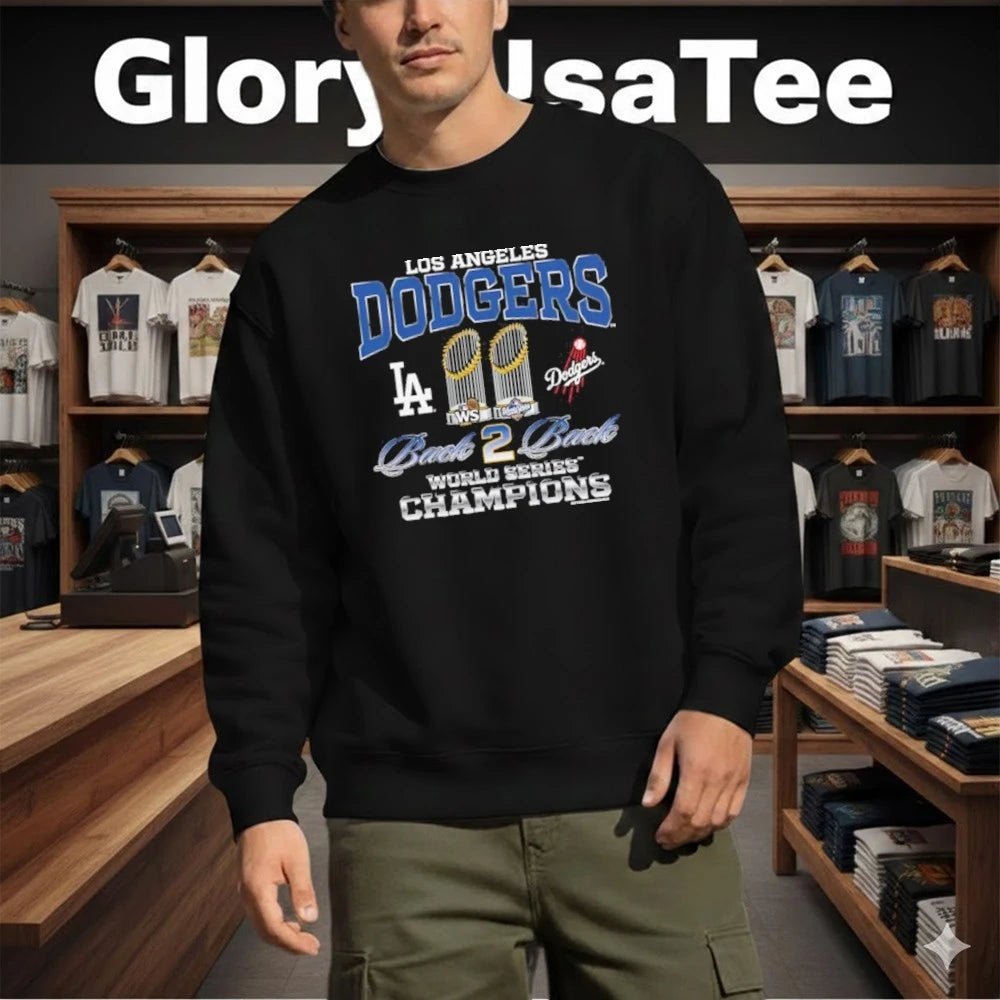 Los Angeles Dodgers Black Back 2 Back Trophies World Series Champions Shirt