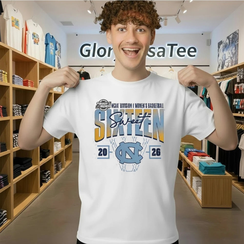 North Carolina Tar Heels Women’s 2026 NCAA Women’s Basketball Tournament March Madness Sweet 16 Court Shot T-Shirt