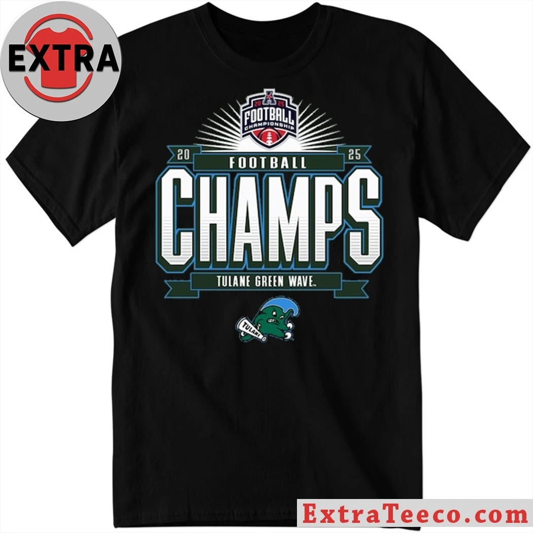 Official Blue 84 Green Tulane Green Wave 2025 The American Football Champions Logo T-Shirt