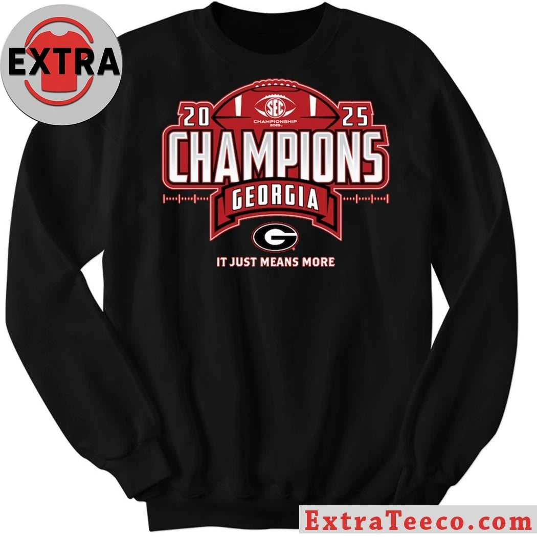 Official Blue 84 Red Georgia Bulldogs 2025 SEC Football Champions Locker Room Logo Shirt
