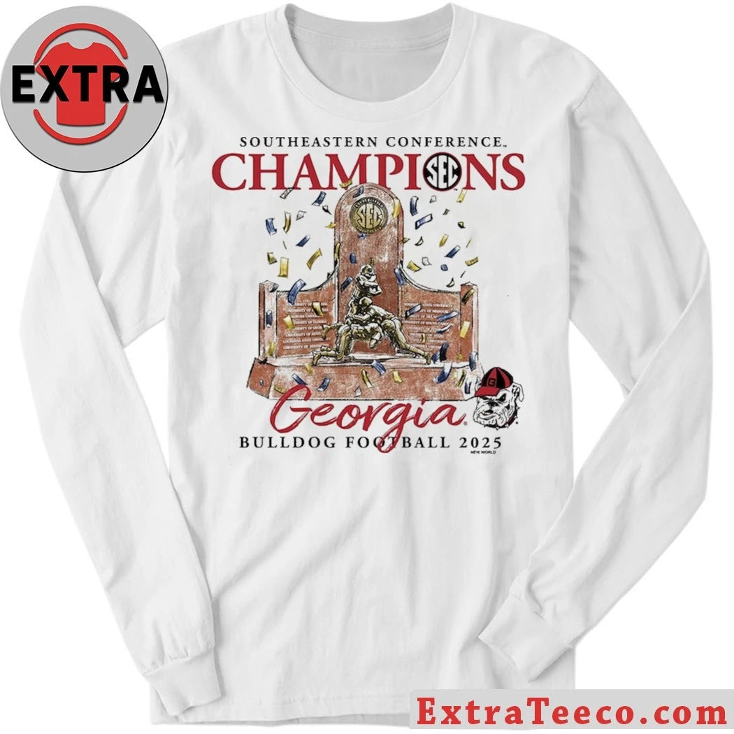 Official Georgia Bulldogs 2025 Southeastern Conference Football Champions Trophy 28-7 December 7, 2025 Logo Shirt