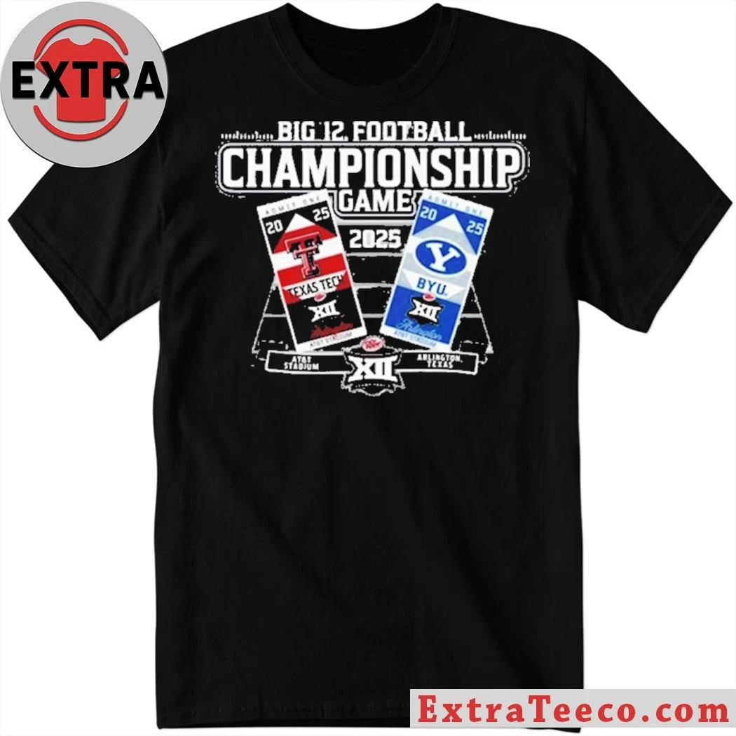 Official Texas Tech Red Raiders Vs Brigham Cougars Big 12 Football Championship Game 2025 At AT And T Stadium Texas Logo T-Shirt