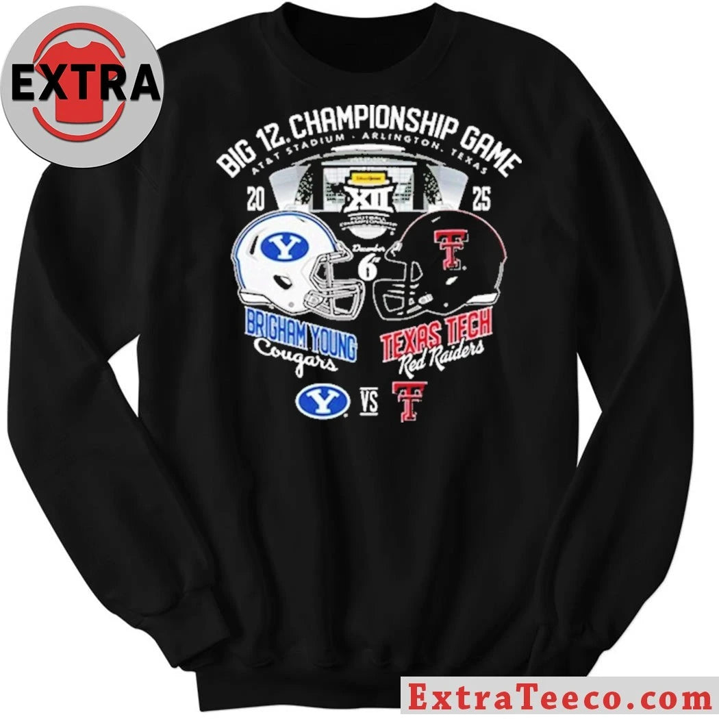 Official Texas Tech Red Raiders vs Brigham Cougars Big 12 Championship Game 2025 At AT And T Stadium Arlington Texas Helmet Logo T-Shirt