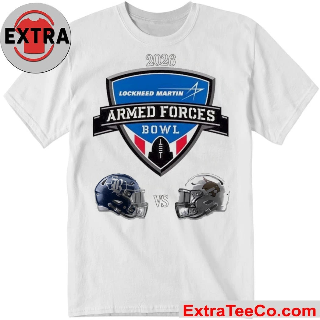 Official The upcoming Lockheed Martin Armed Forces Bowl 2026 game will be between the Rice Owls and the Texas State Bobcats Helmet Shirt