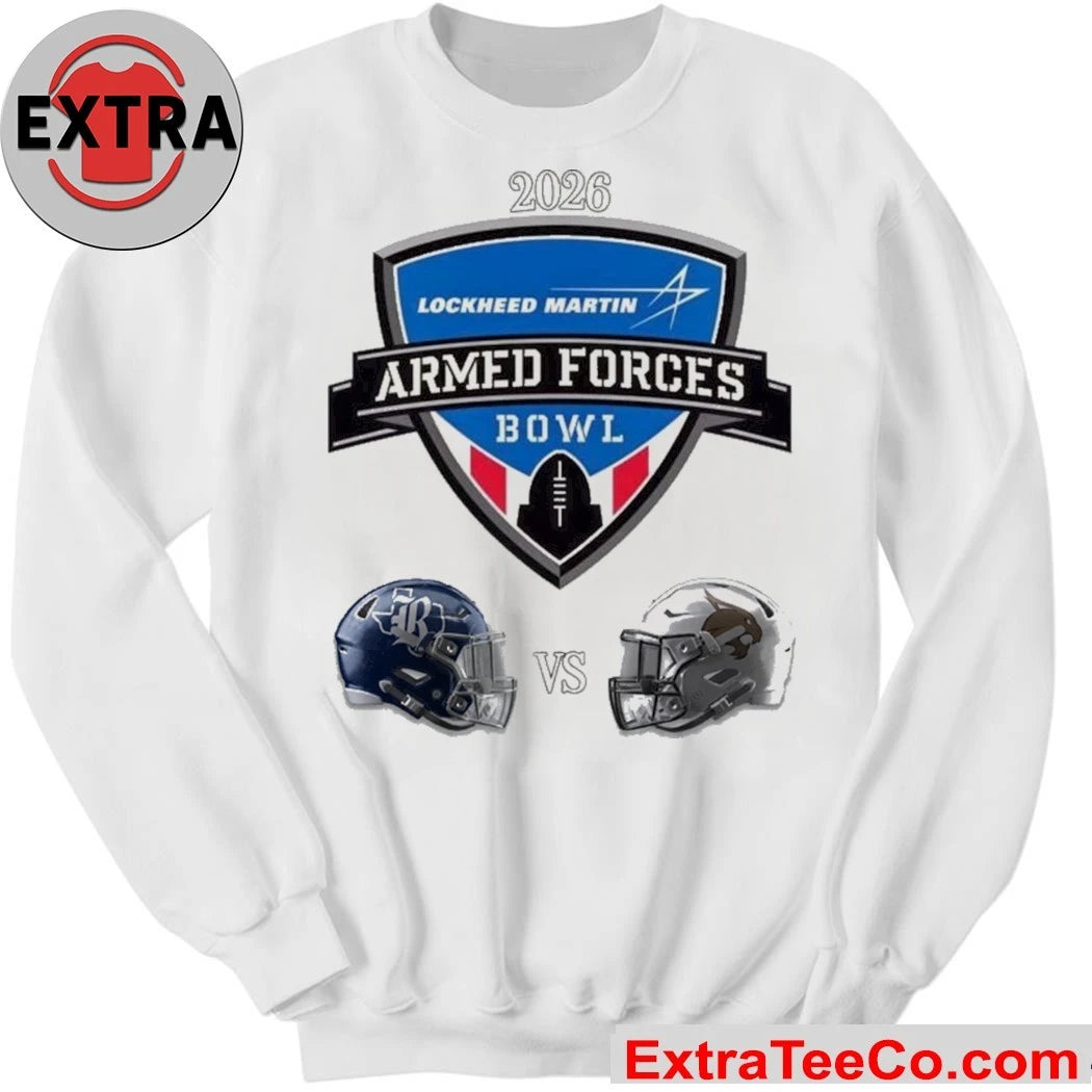 Official The upcoming Lockheed Martin Armed Forces Bowl 2026 game will be between the Rice Owls and the Texas State Bobcats Helmet Shirt