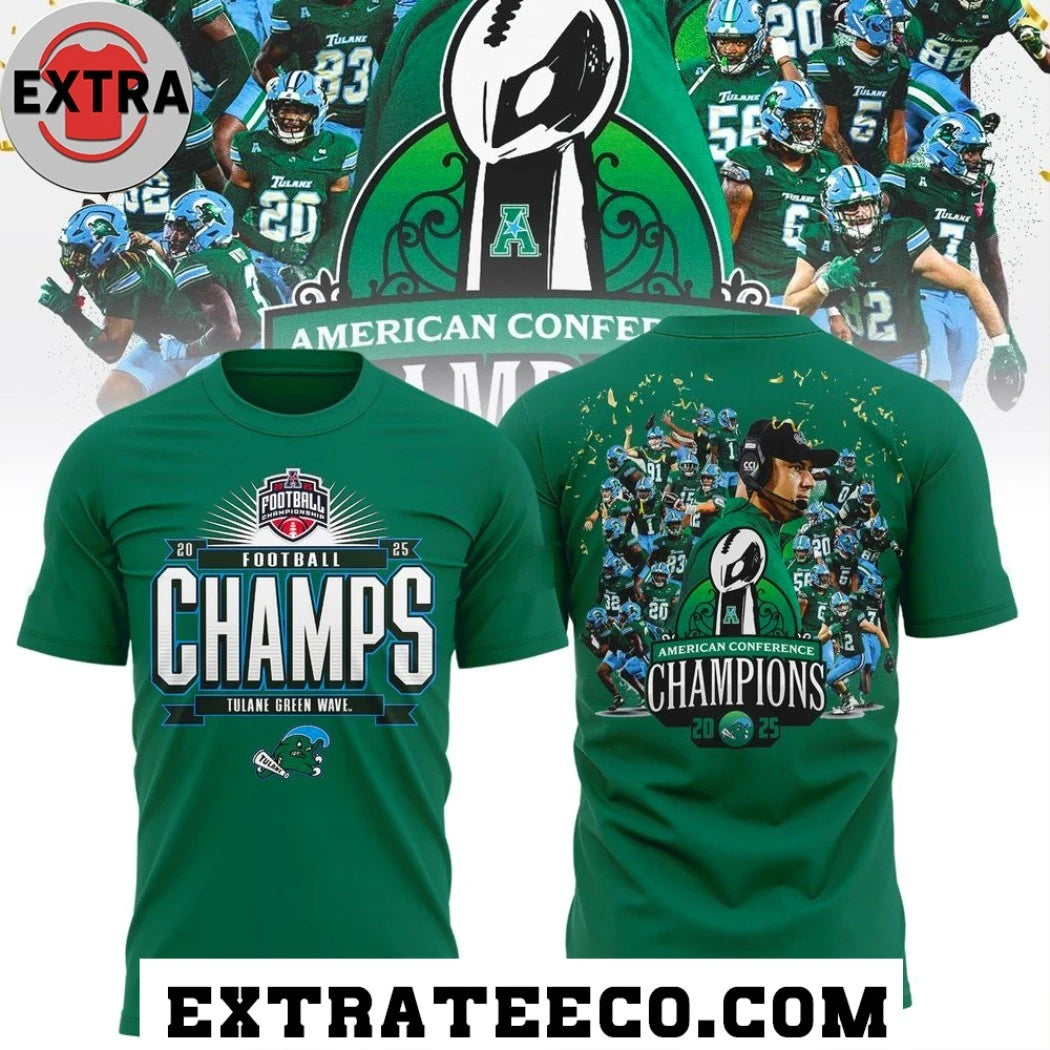 Official Tulane Green Wave 2025 American Conference Champions Cup And Logo Hoodie Shirts