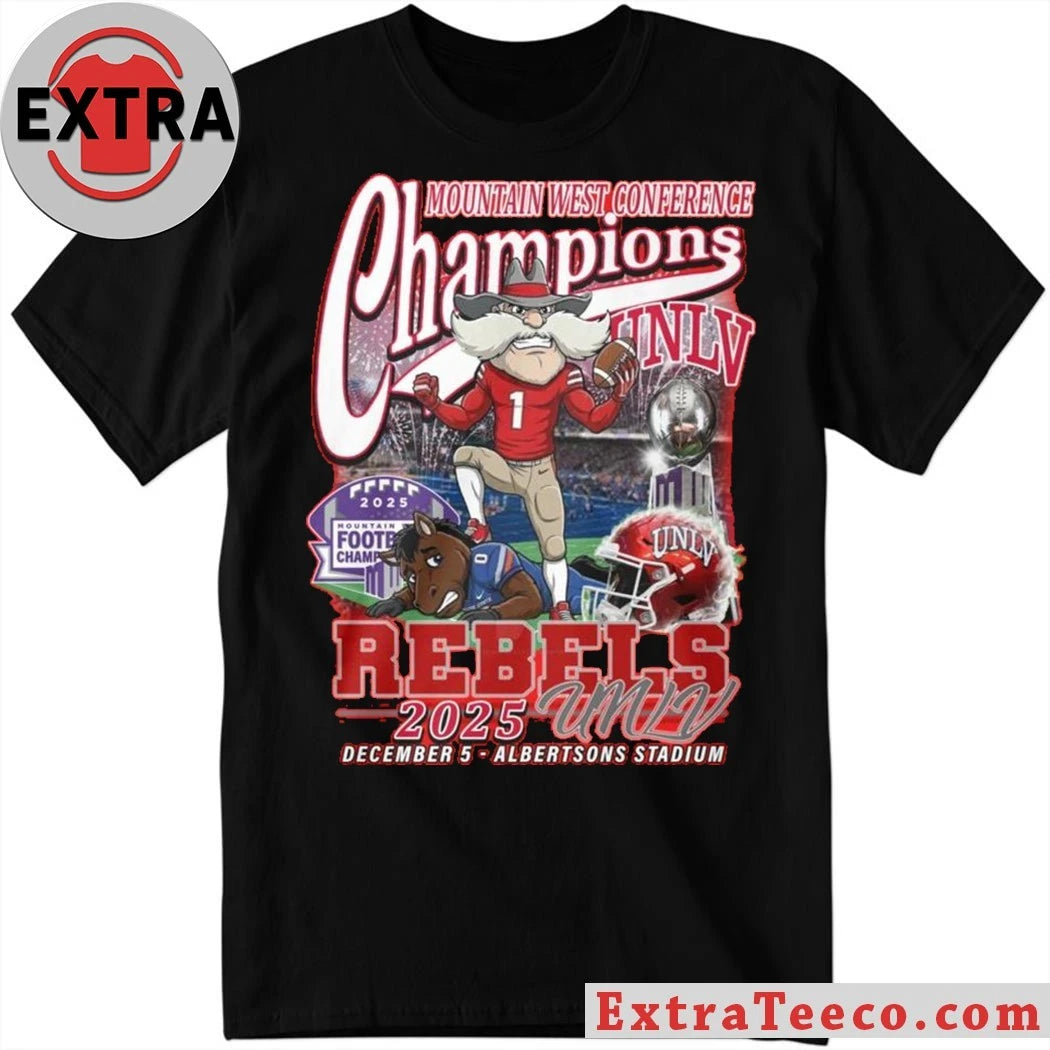 Official UNLV Rebels Mountain West Conference Champions December 5 2025 Albertsons Stadium Victory Logo T-Shirt