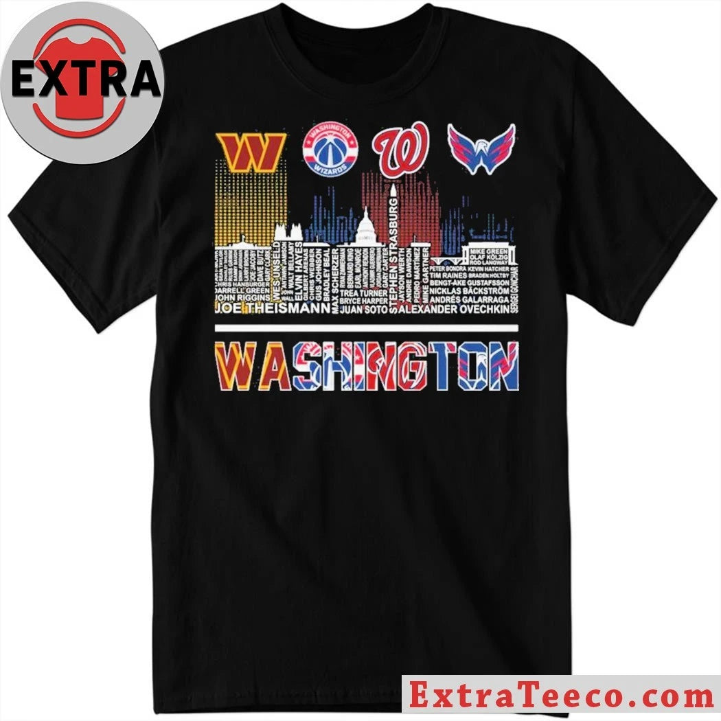 Official Washington Redskins Wizards Capitals Washington Nationals Proud City And Logo T-Shirt