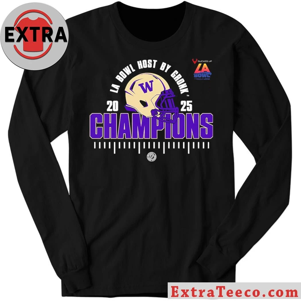 Original Washington Huskies The Bucked Up LA Bowl Hosted By Gronk Champions NCAA Football 2025 Helmet And Logo Shirt