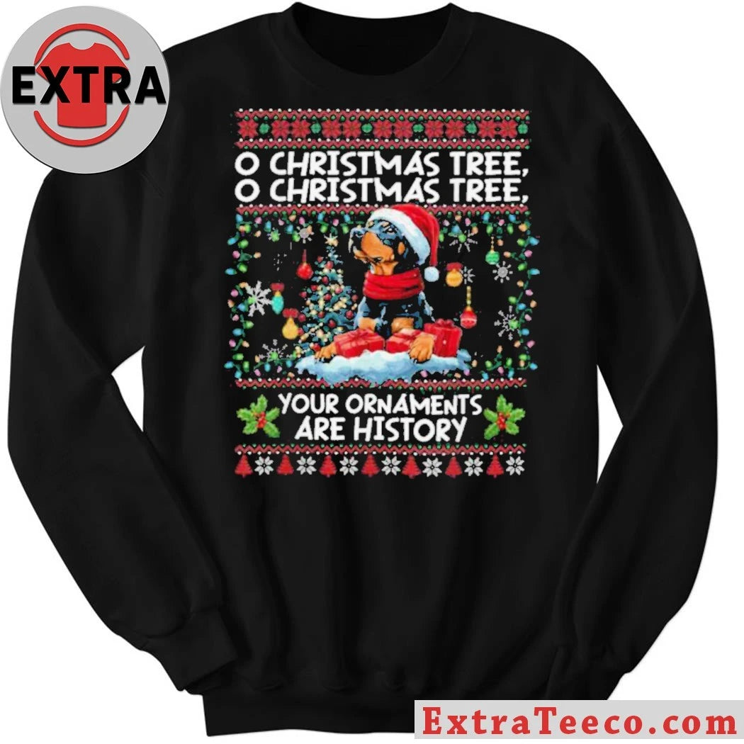 Rottweiler wearing Santa hat and scarf Doberman Pinscher Christmas Tree Decorations Dog Lover Xmas Ugly Christmas Sweater Shirt