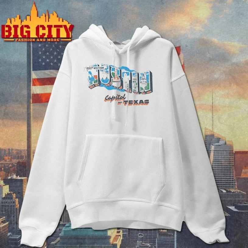 Summit Sportswear Austin Light Blue Greetings From shirt