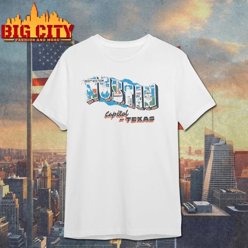 Summit Sportswear Austin Light Blue Greetings From shirt