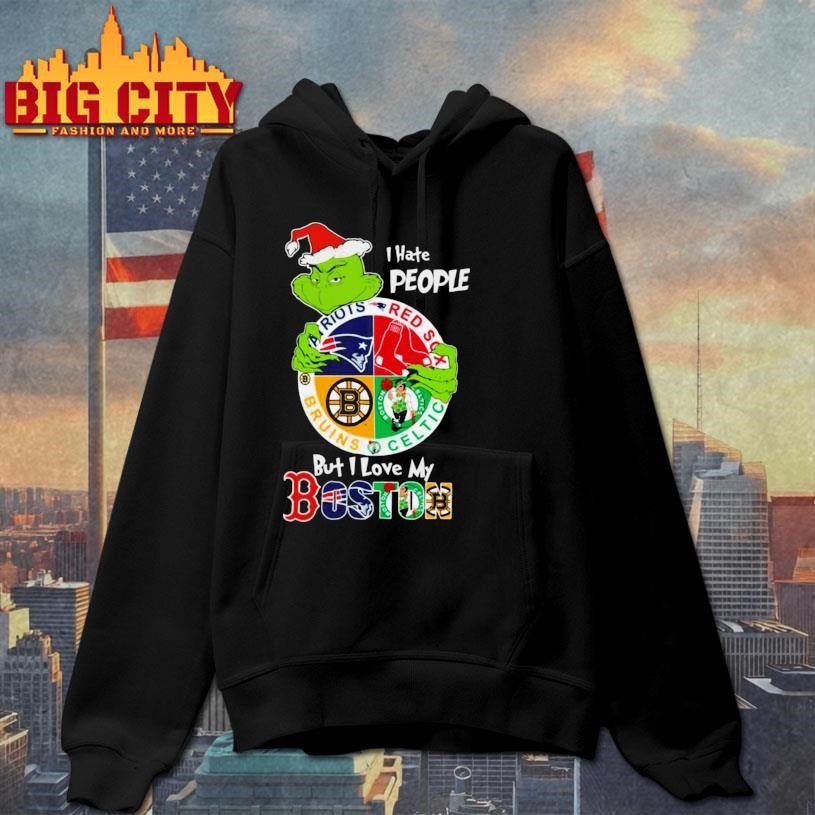 The Grinch Boston Team Christmas I Hate People But Love My Boston Sports Shirt